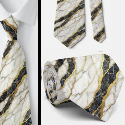 Executive Krawatte | Luxus-Marmor B&W + Gold