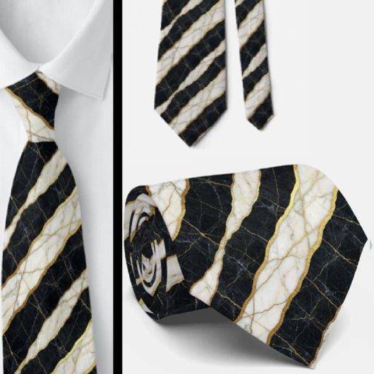 Executive Krawatte | Luxus-Marmor B&W + Gold