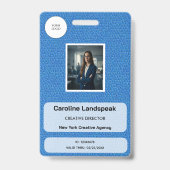 Executive Light Blue Leather Custom Logo Foto ID  Ausweis (Vorderseite)