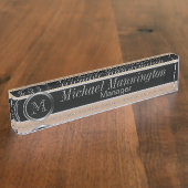 Executive Monogram Design- Citrine Brush Steel Namensplakette (Seite)