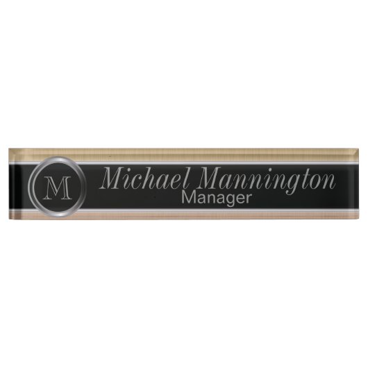 Executive Monogram Design- Citrine Brush Steel Namensplakette (Vorderseite)