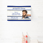 Executive Navy Blue & Gold Stripes Hairdresser Banner (InSitu)