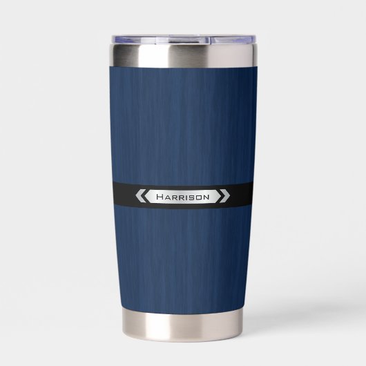 Executive Navy Blue Monogram Premium Travel Mug Thermobecher (Vorderseite)