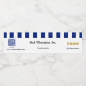 Executive Navy Blue Stripes & QR Code Office Wasserflaschenetikett (Einzelnes Label)