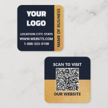 Executive Navy Gold QR Code Quadratische Visitenka