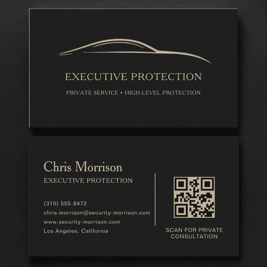 Executive Protection QR Code Black & Gold Visitenkarte