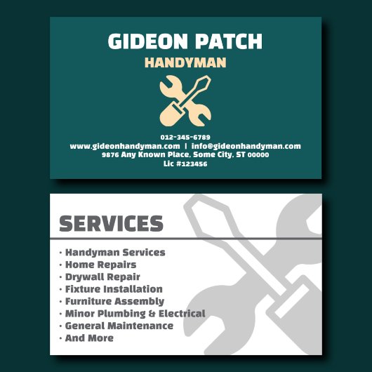 Executive Teal Handyman Services Visitenkarte