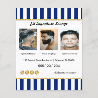 Exekutive Navy Blau Streifen, Gold & Herrenfriseur Flyer