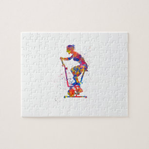 Exercise bike exercise in watercolor puzzle