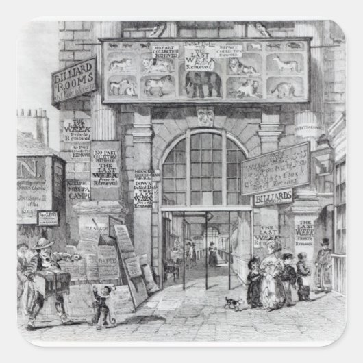 Exeter Change zeigt den Eingang an Quadratischer Aufkleber (Vorderseite)