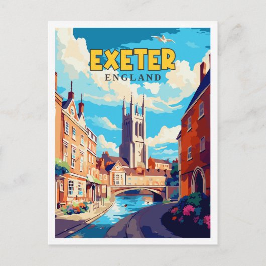 Exeter England Vintage Reise Illustration Postkarte (Vorderseite)