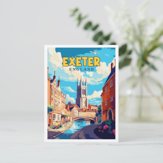 Exeter England Vintage Reise Illustration Postkarte (Stehend Vorderseite)