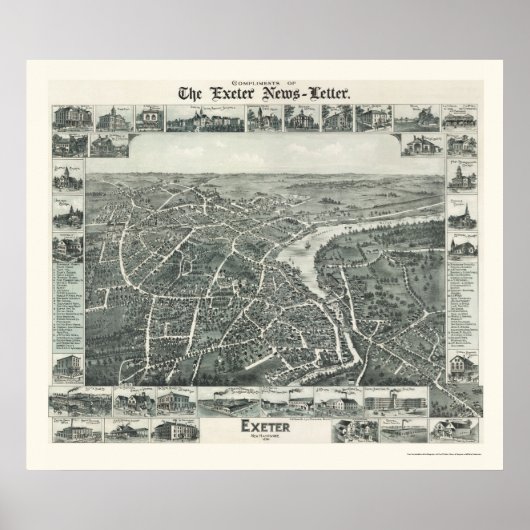Exeter, NH Panoramic Map - 1896 Poster (Vorne)