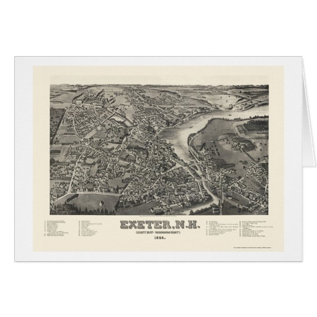 Exeter, panoramische Karte NH - 1884 (Vorderseite (Horizontal))