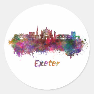 Exeter skyline im Watercolor Runder Aufkleber