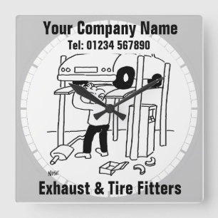 Exhaust & Tire Fitters Quadratische Wanduhr