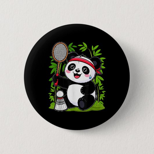Exhausted Badminton Panda - Funny Niedlich Shuttle Button (Vorderseite)