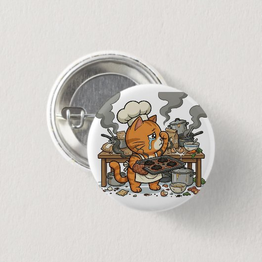 Exhausted Chef Cat Kitchen Disaster Button (Vorne & Hinten)