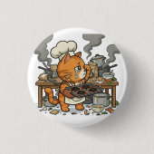 Exhausted Chef Cat Kitchen Disaster Button (Vorderseite)