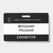 Exhibitor Name Badge QR Black White Custom Logo ID Ausweis (Vorderseite)