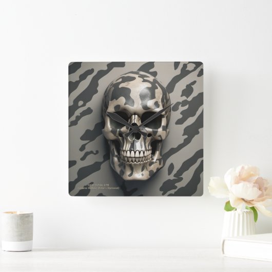 EXISTENTIAL LITE Memento Mori Camouflage Skull Quadratische Wanduhr (Zuhause)