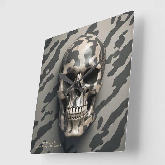 EXISTENTIAL LITE Memento Mori Camouflage Skull Quadratische Wanduhr (Winkel)