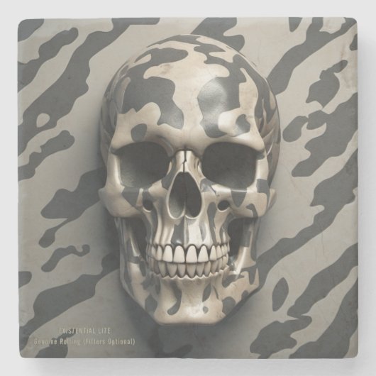 EXISTENTIAL LITE Memento Mori Camouflage Skull Steinuntersetzer (Vorderseite)