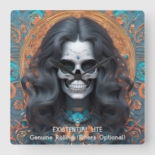 EXISTENTIAL LITE Memento Mori Femme Skull Quadratische Wanduhr