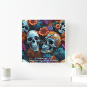 EXISTENTIAL LITE Memento Mori Lovers Skulls Quadratische Wanduhr (Zuhause)