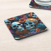 EXISTENTIAL LITE Memento Mori Lovers Skulls Set 6 Getränkeuntersetzer (Linke Seite)