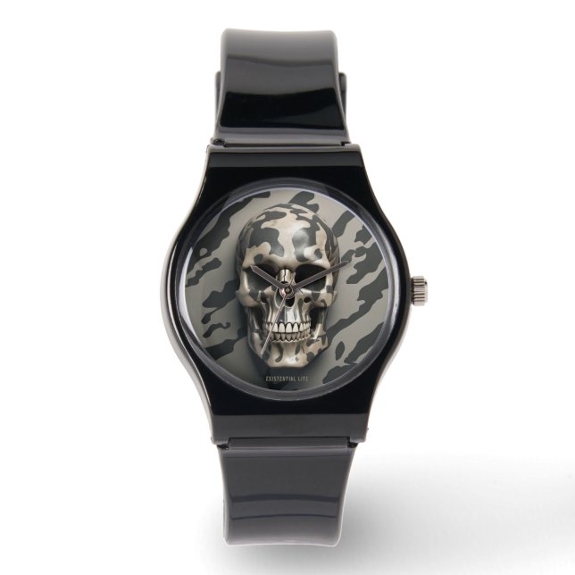 EXISTENZIAL LITE Memento Mori Camouflage Skull Uni Armbanduhr (Vorderseite)