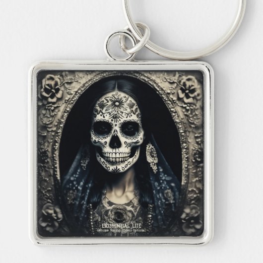 EXISTENZIELLE LETE Vintager weiblicher Schädel 4 Schlüsselanhänger (Vorne)