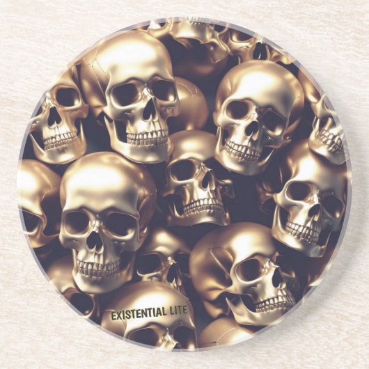 EXISTENZIELLE LITE Gold Skulls Beobachten Getränkeuntersetzer (Vorne)