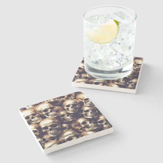 EXISTENZIELLE LITE Gold Skulls Beobachten Steinuntersetzer (Seitenansicht)