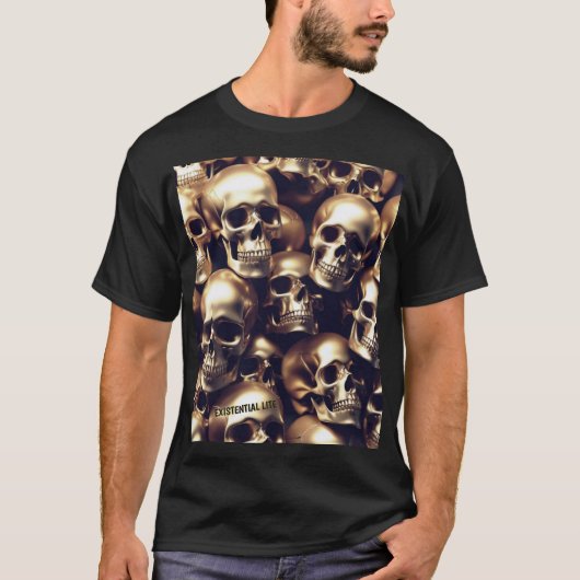 EXISTENZIELLE LITE Gold Skulls T-Shirt (Vorderseite)