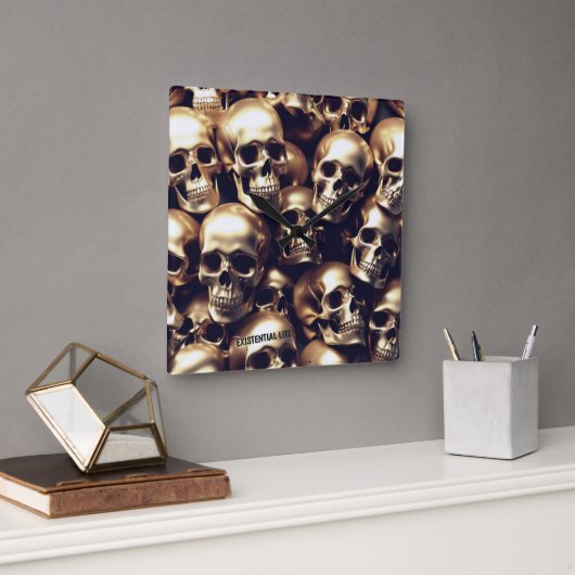 EXISTENZIELLE LITE Gold Skulpturen Wall Clock Quadratische Wanduhr (Büro)