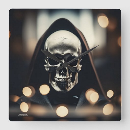 EXISTENZIELLE LITE Hoodie Skull Wall Clock Quadratische Wanduhr (Vorderseite)