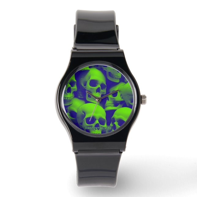 EXISTENZIELLE LITE Skulls 1a Unisex Silicone Strap Armbanduhr (Vorderseite)