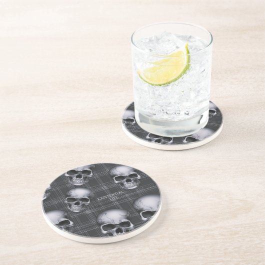 EXISTENZIELLE LITE-Skulpturen auf Tartan B/W Getränkeuntersetzer (Seite)