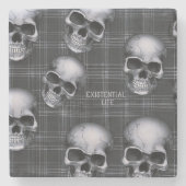 EXISTENZIELLE LITE-Skulpturen auf Tartan B/W Steinuntersetzer (Vorderseite)