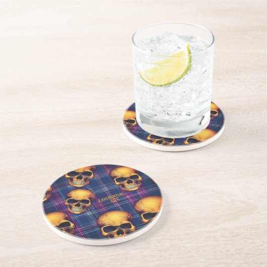 EXISTENZIELLE LITE Skulpturen auf Tartan Getränkeuntersetzer (Seite)