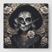 EXISTENZIELLES LETE Vintages Schädelportrait 3 Quadratische Wanduhr (Vorderseite)