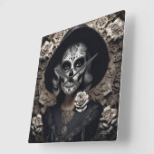 EXISTENZIELLES LETE Vintages Schädelportrait 3 Quadratische Wanduhr (Winkel)