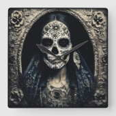 EXISTENZIELLES LETE Vintages Schädelportrait 4 Quadratische Wanduhr (Vorderseite)