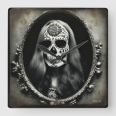 EXISTENZIELLES LETE Vintages Schädelportrait 5 Quadratische Wanduhr (Vorderseite)