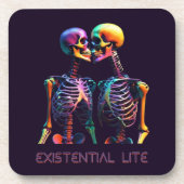 EXISTENZIELLES LITE Küssen Skelette Set 6 Getränkeuntersetzer (Vorderseite)