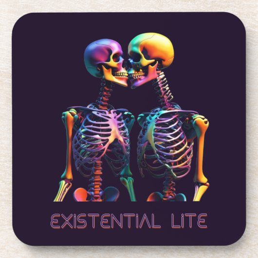 EXISTENZIELLES LITE Küssen Skelette Set 6 Getränkeuntersetzer (Vorderseite)