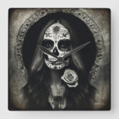 EXISTENZIELLES Vintages Schädelportrait 2 Quadratische Wanduhr (Vorderseite)