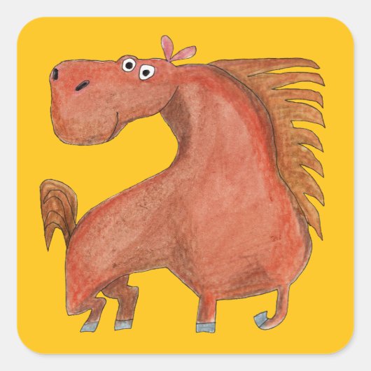 Exited Horse Quadratischer Aufkleber (Vorderseite)