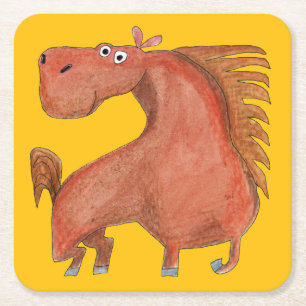 Exited Horse Rechteckiger Pappuntersetzer